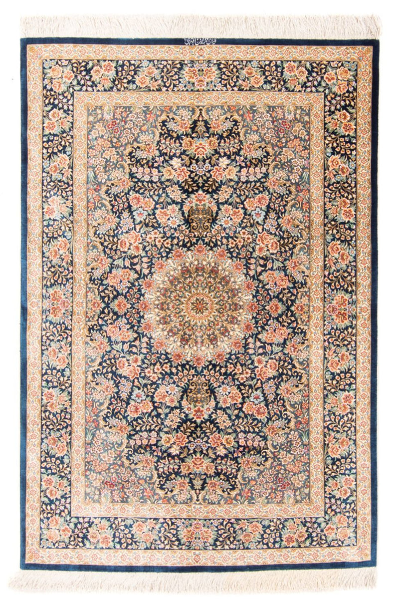 Tapis en soie - Ghom soie - Premium - 152 x 100 cm - bleu foncé