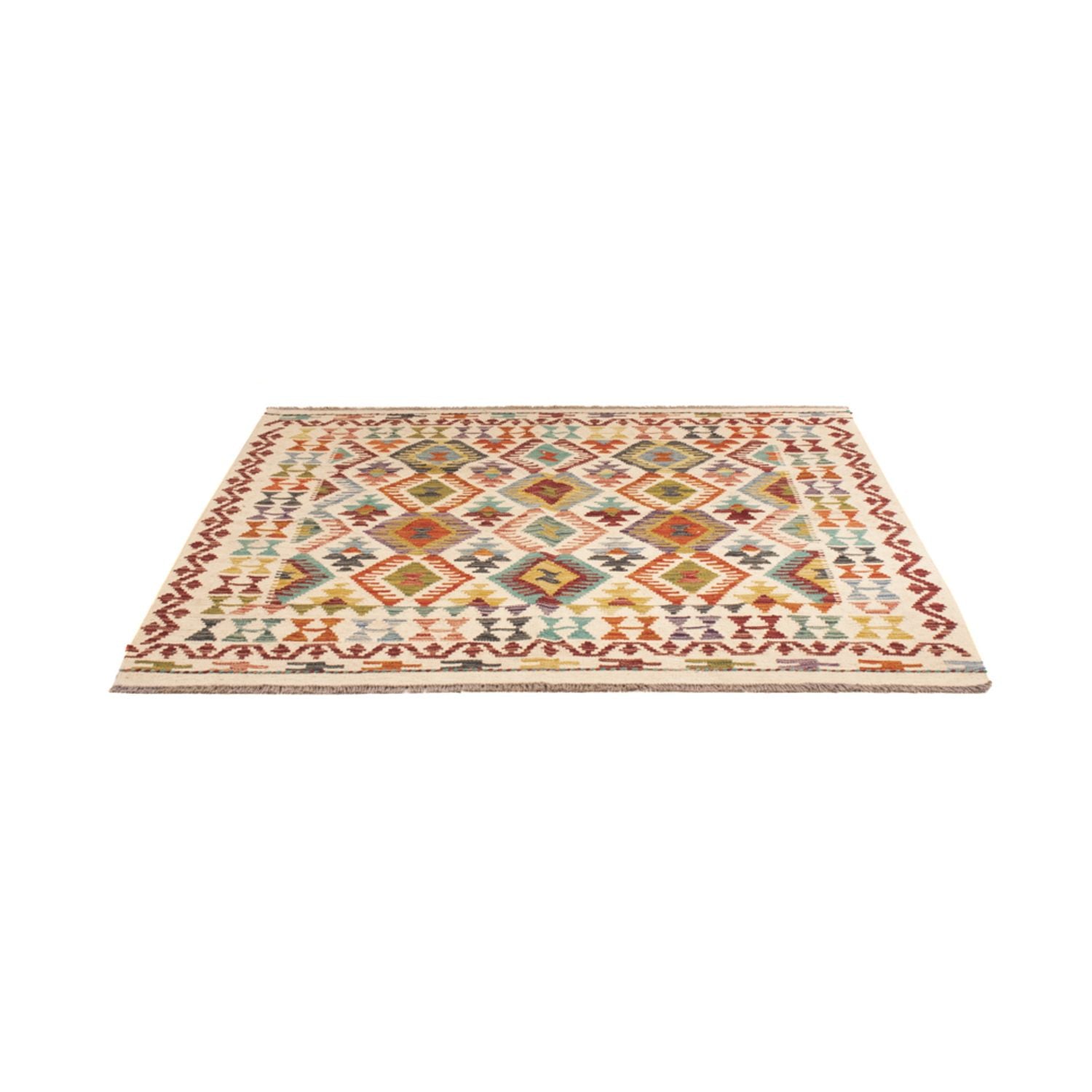 Tapis Kelim - Splash carré  - 154 x 143 cm - multicolore