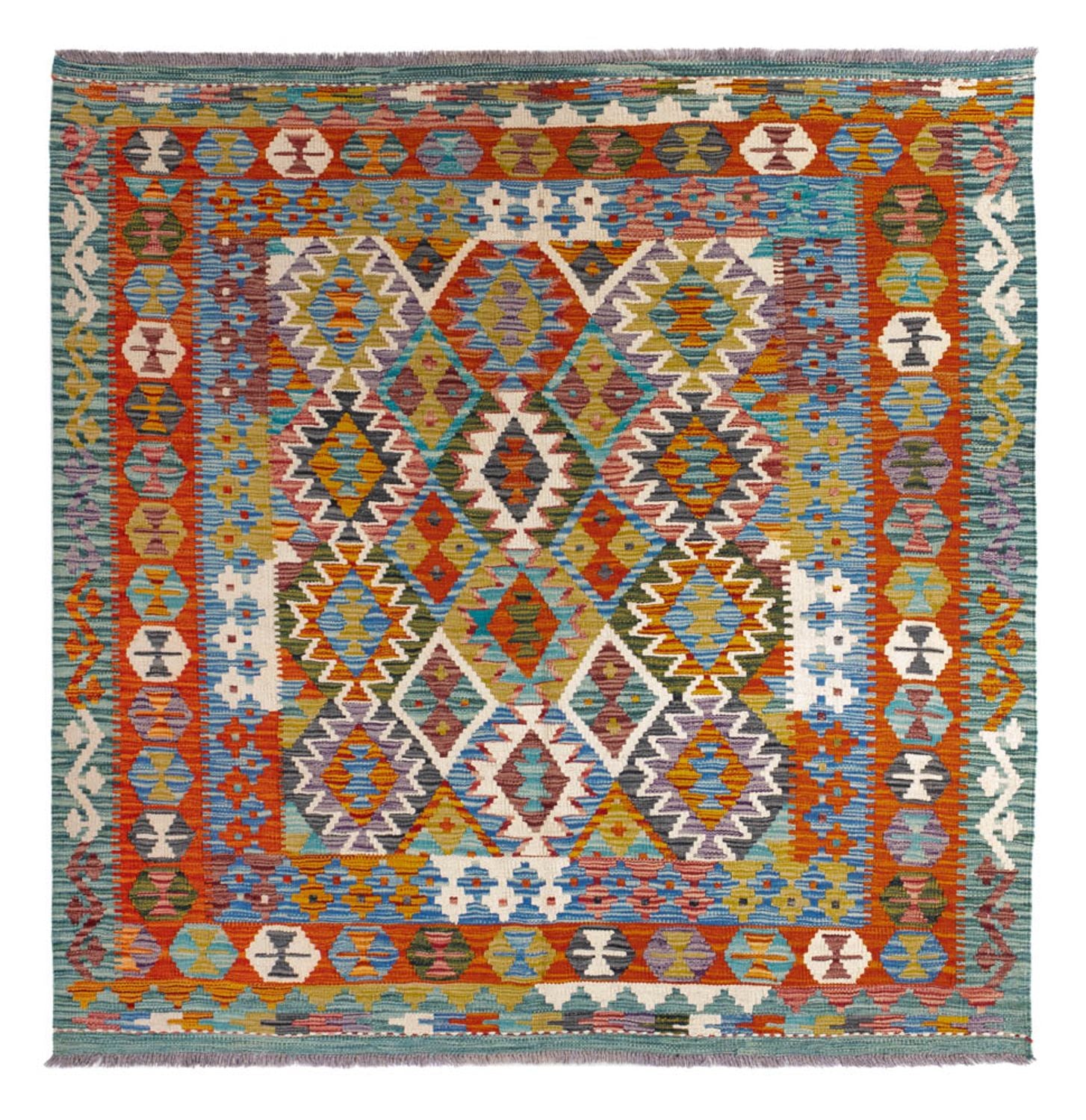 Tapis Kelim - Splash carré  - 154 x 152 cm - multicolore