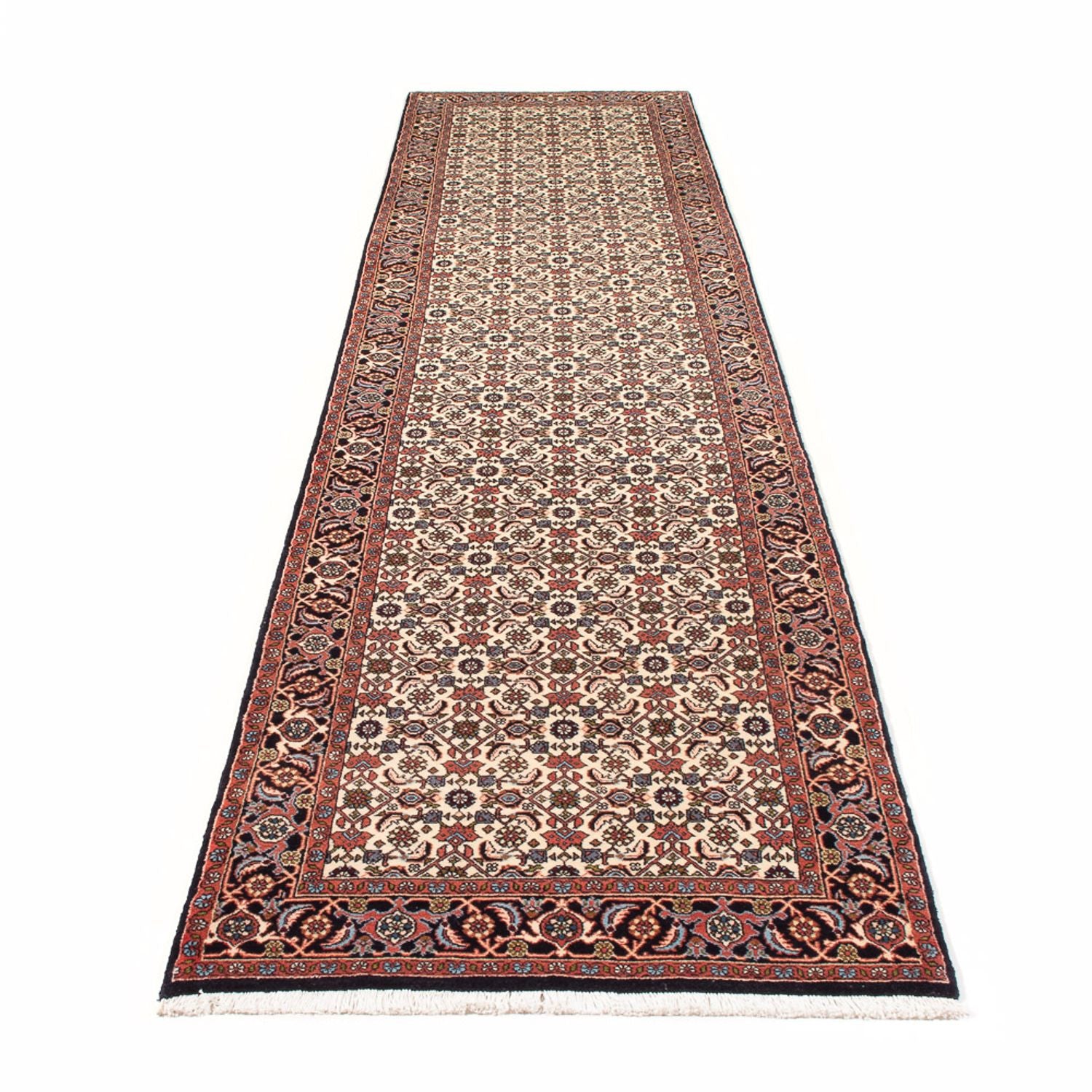Tapis de couloir Tapis persan - Bidjar - 383 x 85 cm - crème