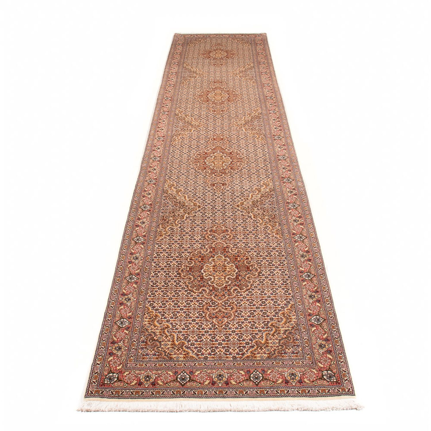 Tapis de couloir Tapis persan - Tabriz - Royal - 400 x 80 cm - beige