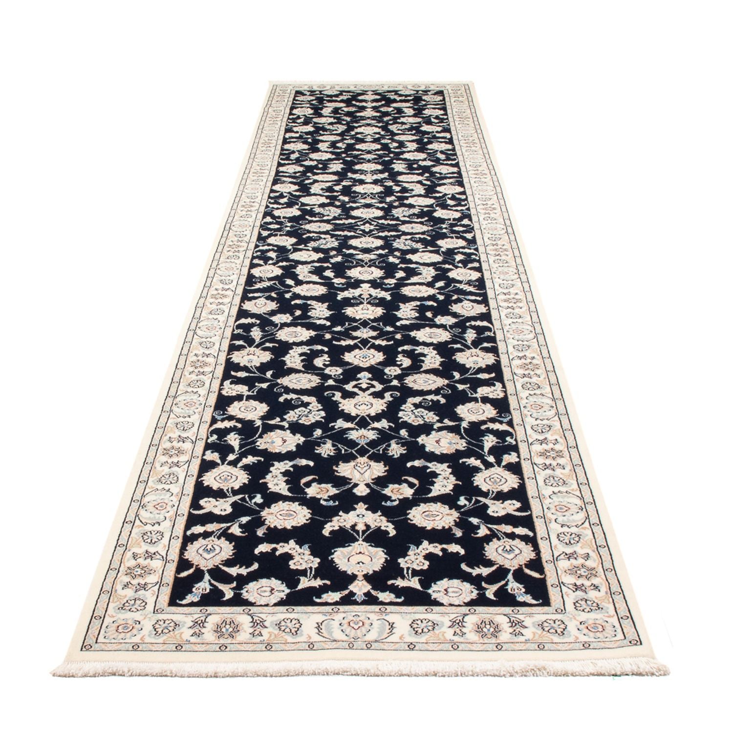 Tapis de couloir Tapis persan - Nain - Premium - 394 x 92 cm - bleu foncé