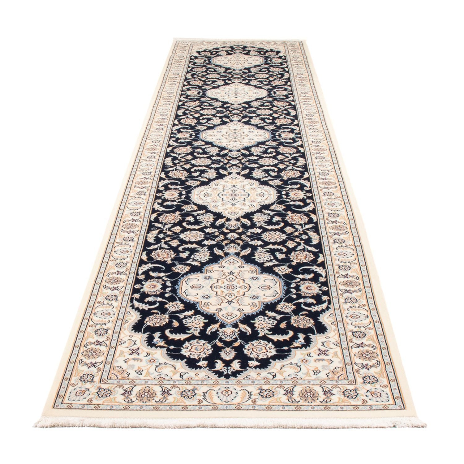 Tapis de couloir Tapis persan - Nain - Premium - 400 x 90 cm - bleu foncé