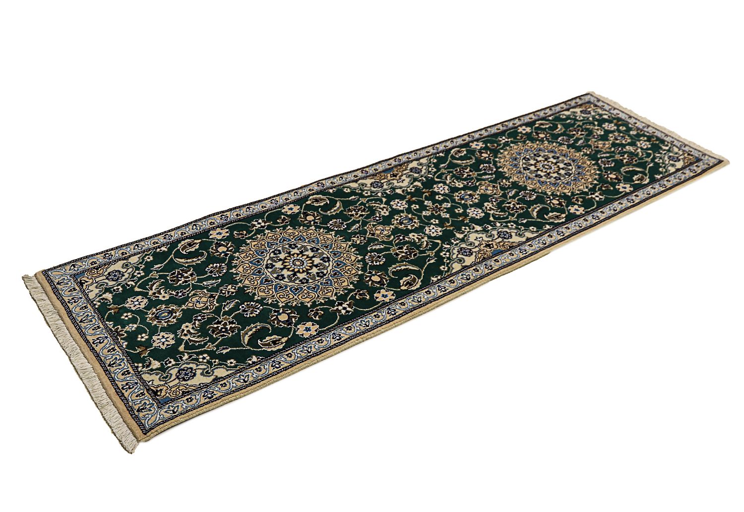 Tapis de couloir Tapis persan - Nain - Royal - 200 x 60 cm - vert foncé