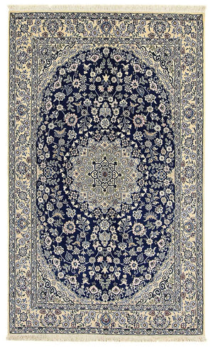 Tapis persan - Nain - Royal - 216 x 134 cm - bleu foncé