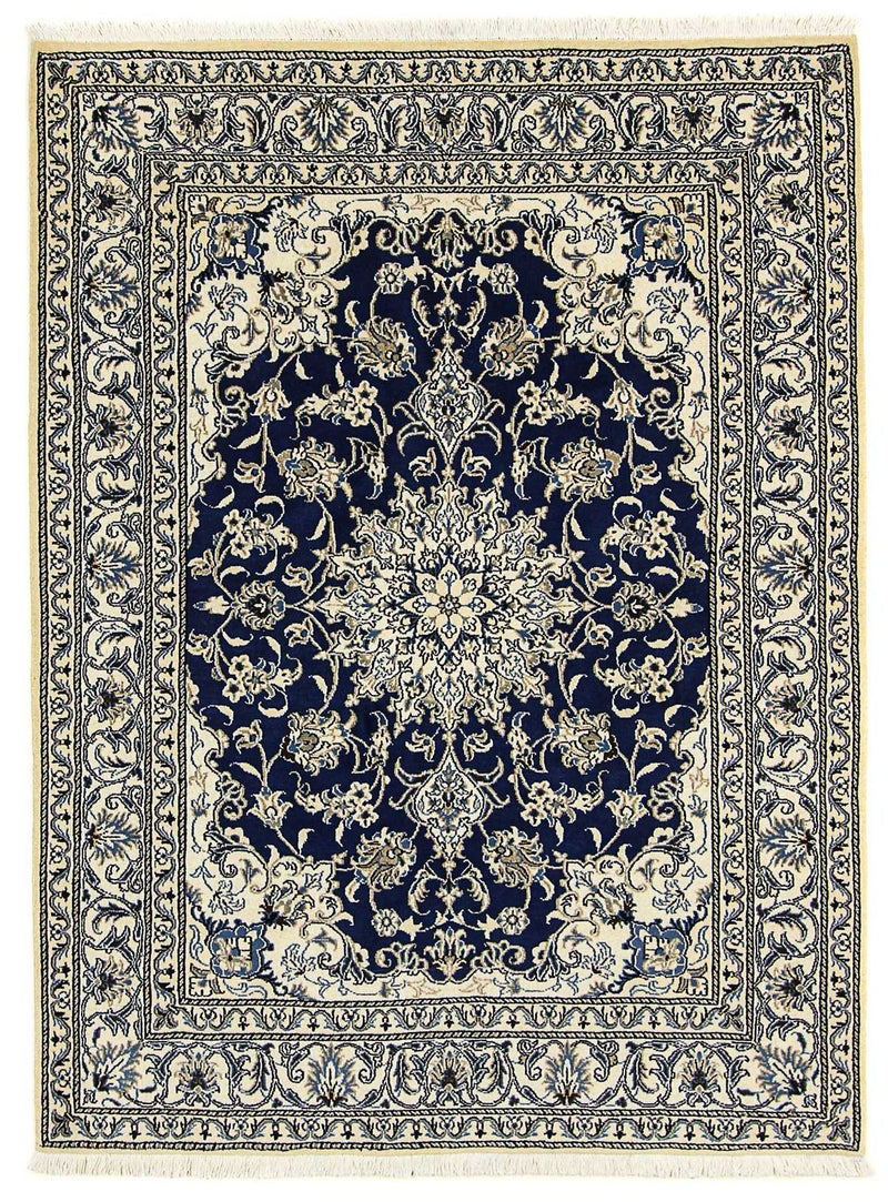 Tapis persan - Nain - 198 x 151 cm - bleu foncé