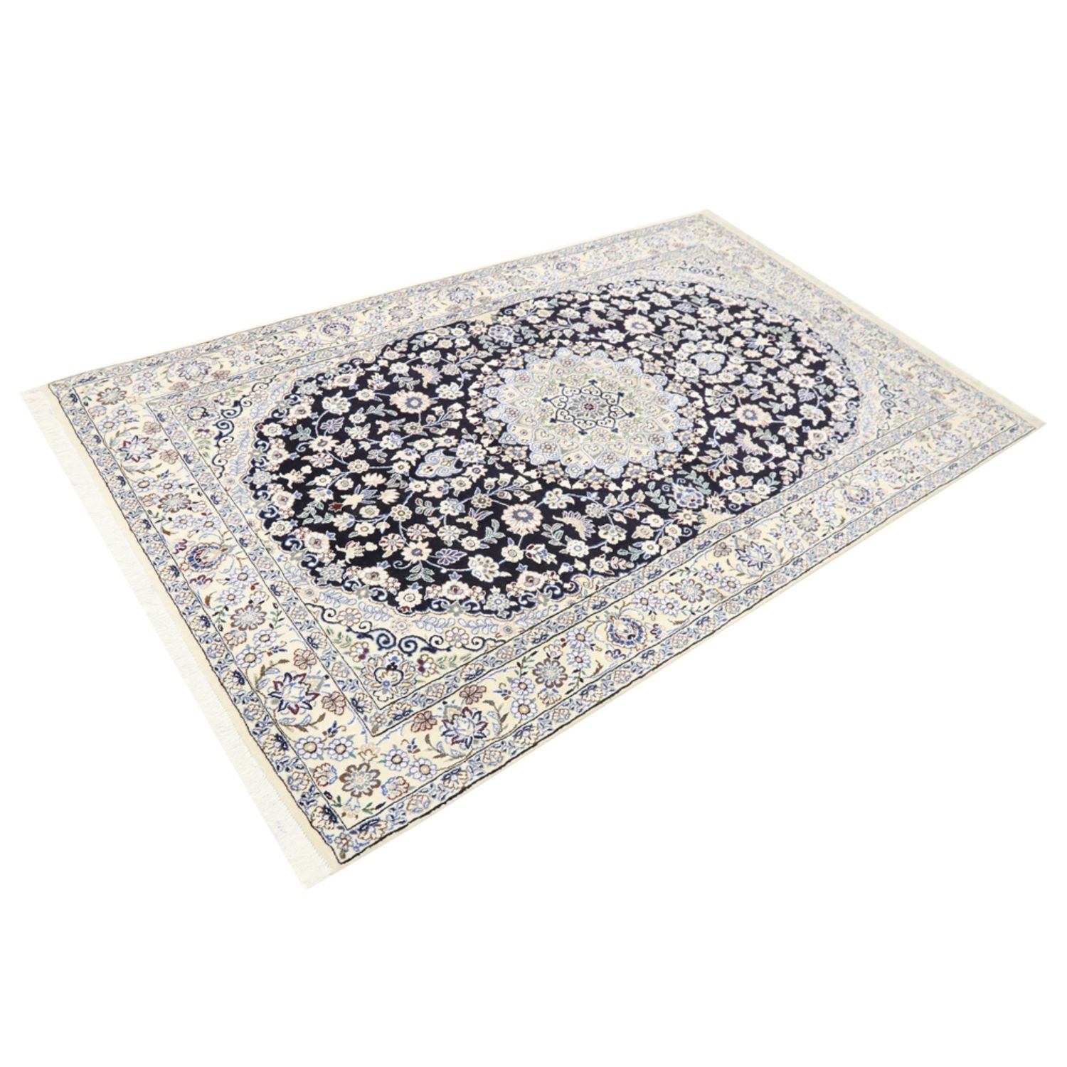 Tapis persan - Nain - Royal - 202 x 130 cm - bleu foncé