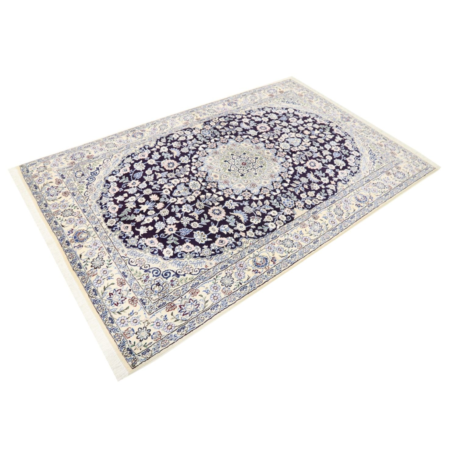 Tapis persan - Nain - Royal - 204 x 128 cm - bleu foncé