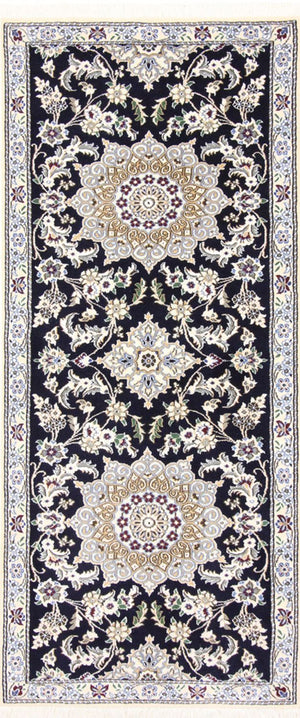 Tapis de couloir Tapis persan - Nain - Royal - 195 x 84 cm - bleu foncé