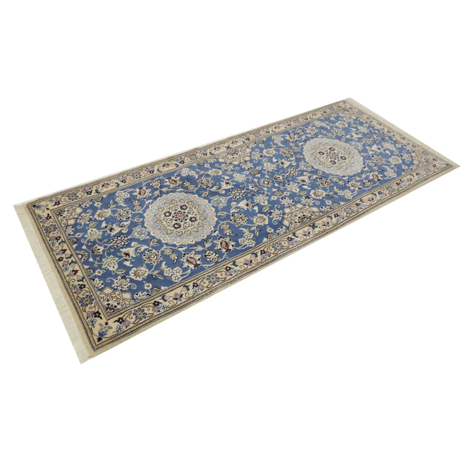 Tapis de couloir Tapis persan - Nain - Royal - 198 x 83 cm - bleu