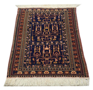 Tapis afghan - 131 x 87 cm - bleu foncé