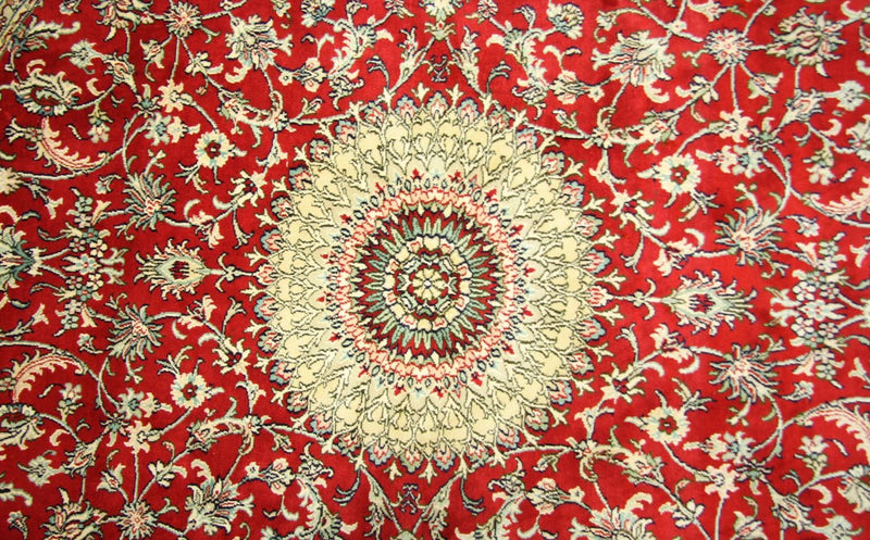 Tapis en soie - Soie du Cachemire ronde  - 183 x 183 cm - rouge