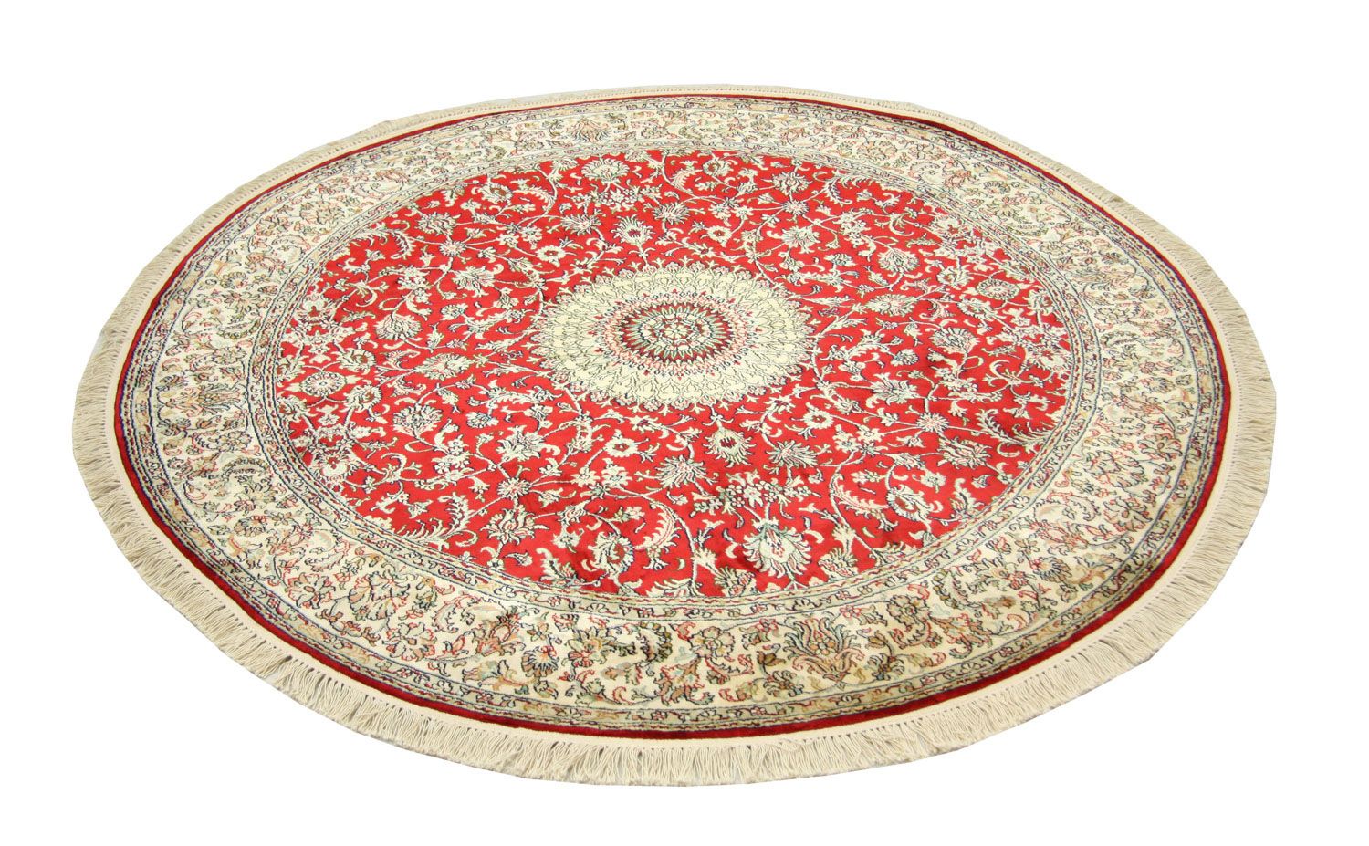 Tapis en soie - Soie du Cachemire ronde  - 183 x 183 cm - rouge
