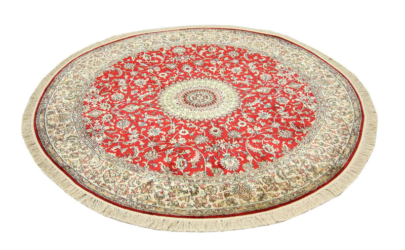 Tapis en soie - Soie du Cachemire ronde  - 183 x 183 cm - rouge