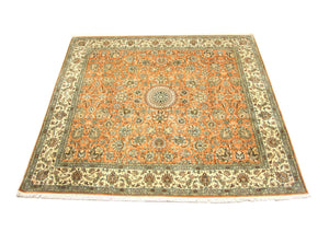 Tapis en soie - Soie du Cachemire carré  - 216 x 211 cm - orange