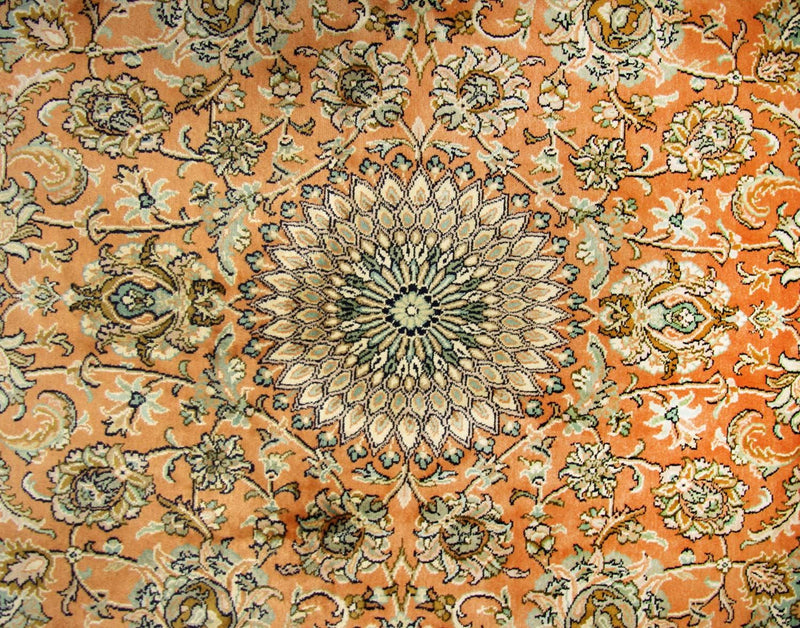 Tapis en soie - Soie du Cachemire carré  - 216 x 211 cm - orange
