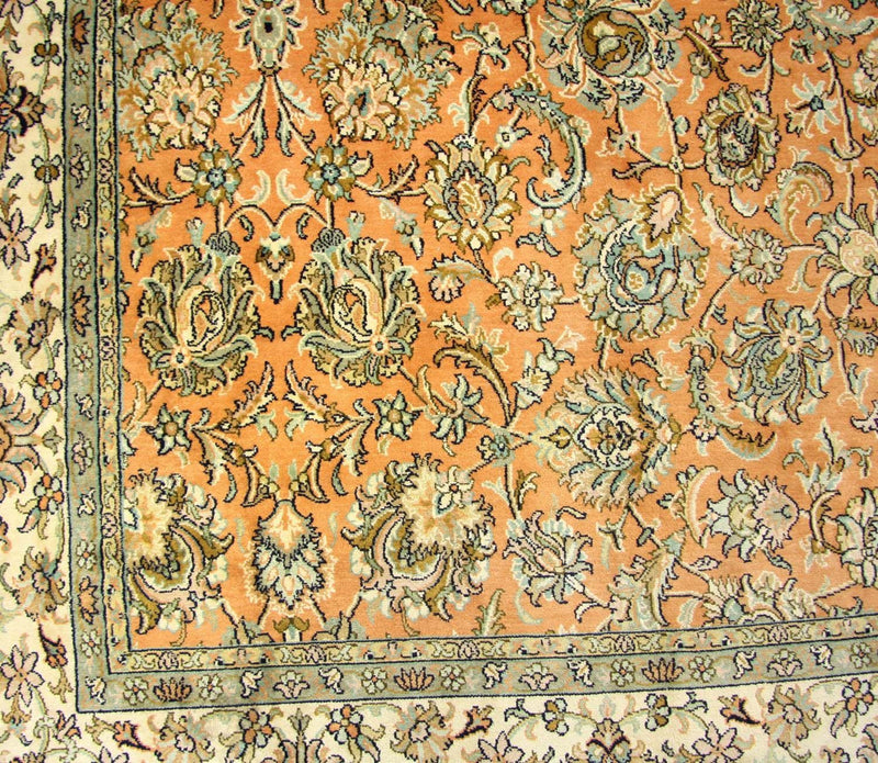Tapis en soie - Soie du Cachemire carré  - 216 x 211 cm - orange