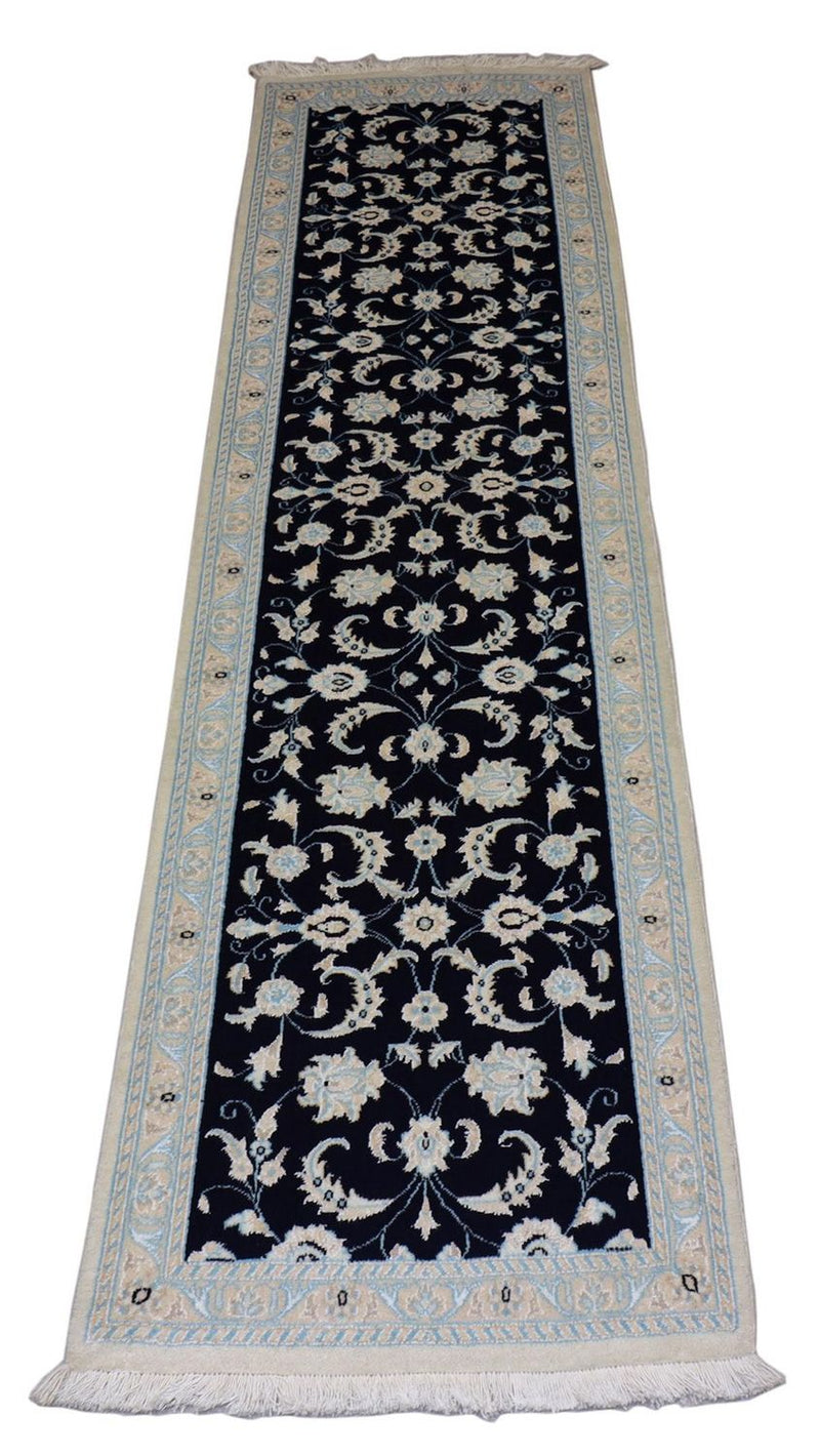 Tapis de couloir Tapis persan - Nain - 300 x 84 cm - bleu foncé