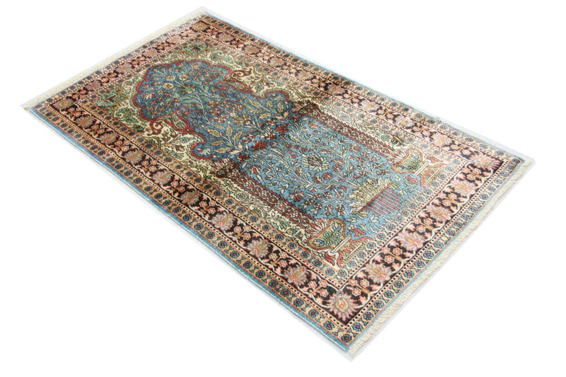 Tapis en soie - Soie du Cachemire - 156 x 90 cm - bleu