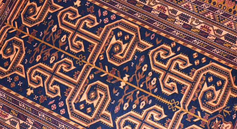 Tapis afghan - 132 x 98 cm - bleu foncé