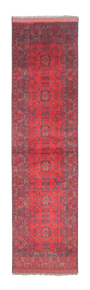 Tapis de couloir Tapis afghan - Kunduz - 294 x 80 cm - rouge