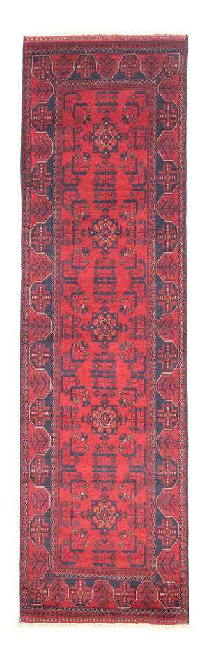 Tapis de couloir Tapis afghan - Kunduz - 297 x 79 cm - rouge