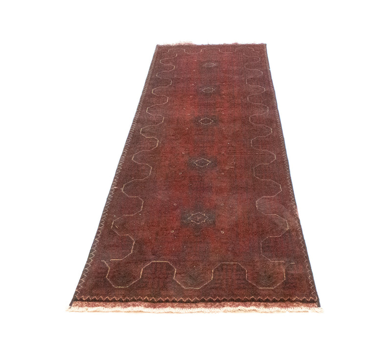 Tapis de couloir Tapis afghan - Kunduz - 290 x 79 cm - rouge foncé