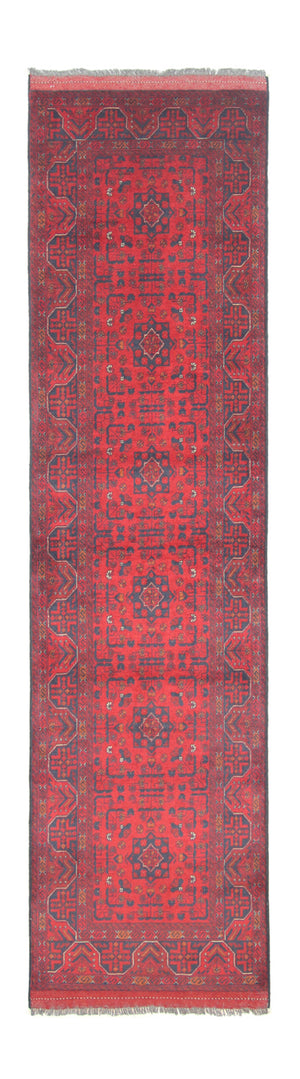 Tapis de couloir Tapis afghan - Kunduz - 297 x 74 cm - rouge