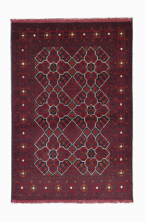 Tapis afghan - Kunduz - 121 x 82 cm - rouge foncé