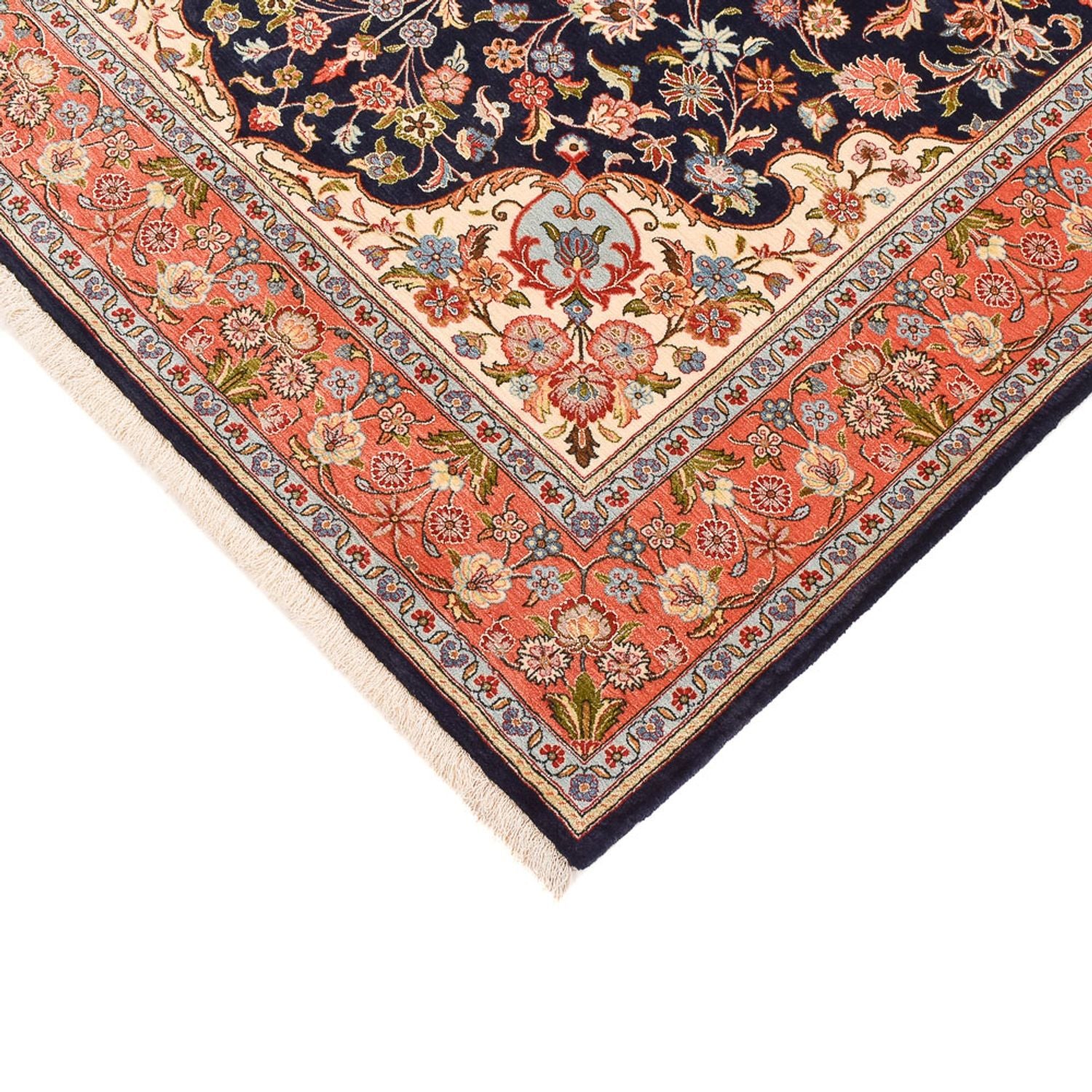 Tapis persan - Ghom - Royal - 202 x 141 cm - bleu foncé