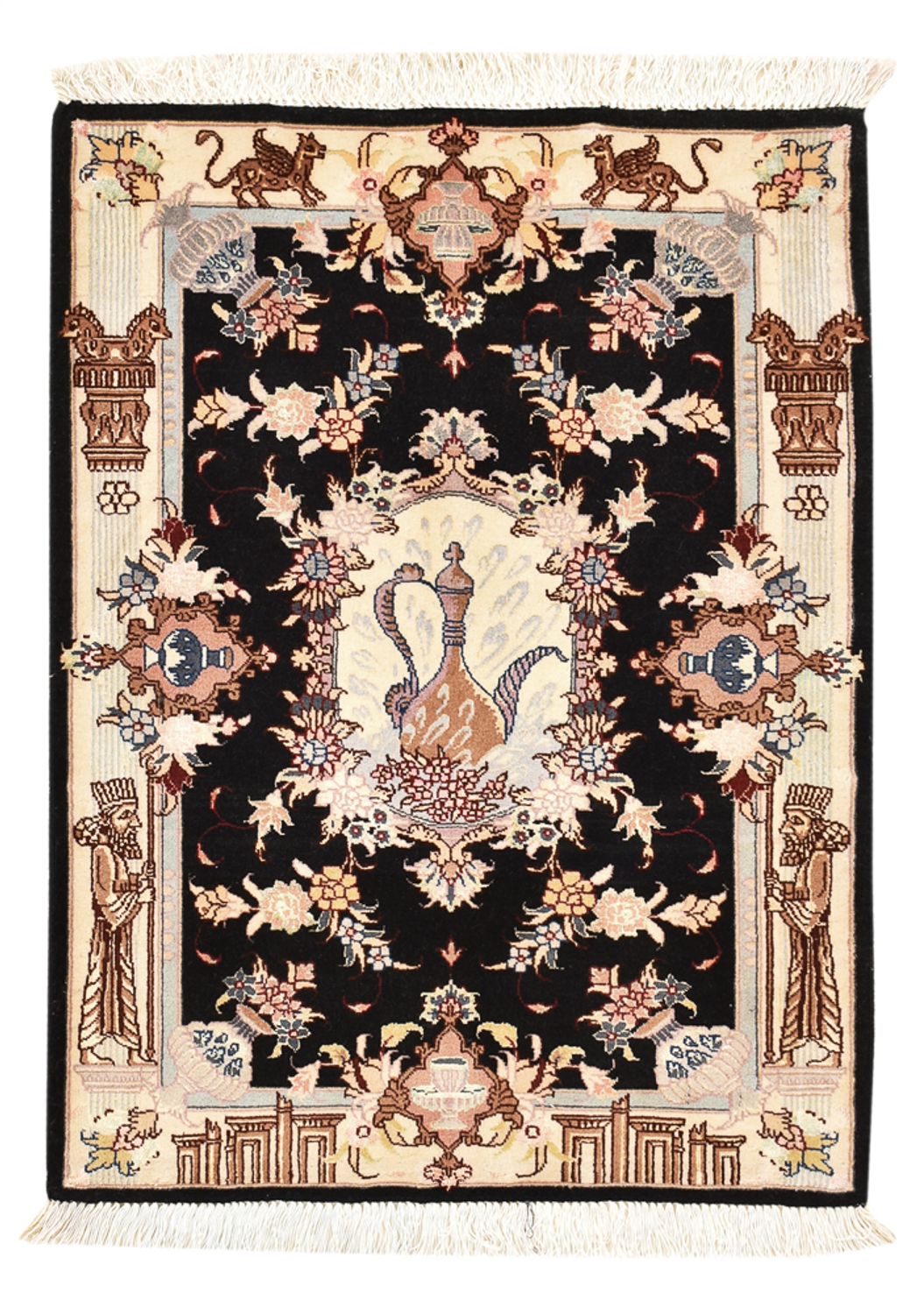 Tapis persan - Tabriz - Royal - 90 x 60 cm - bleu foncé