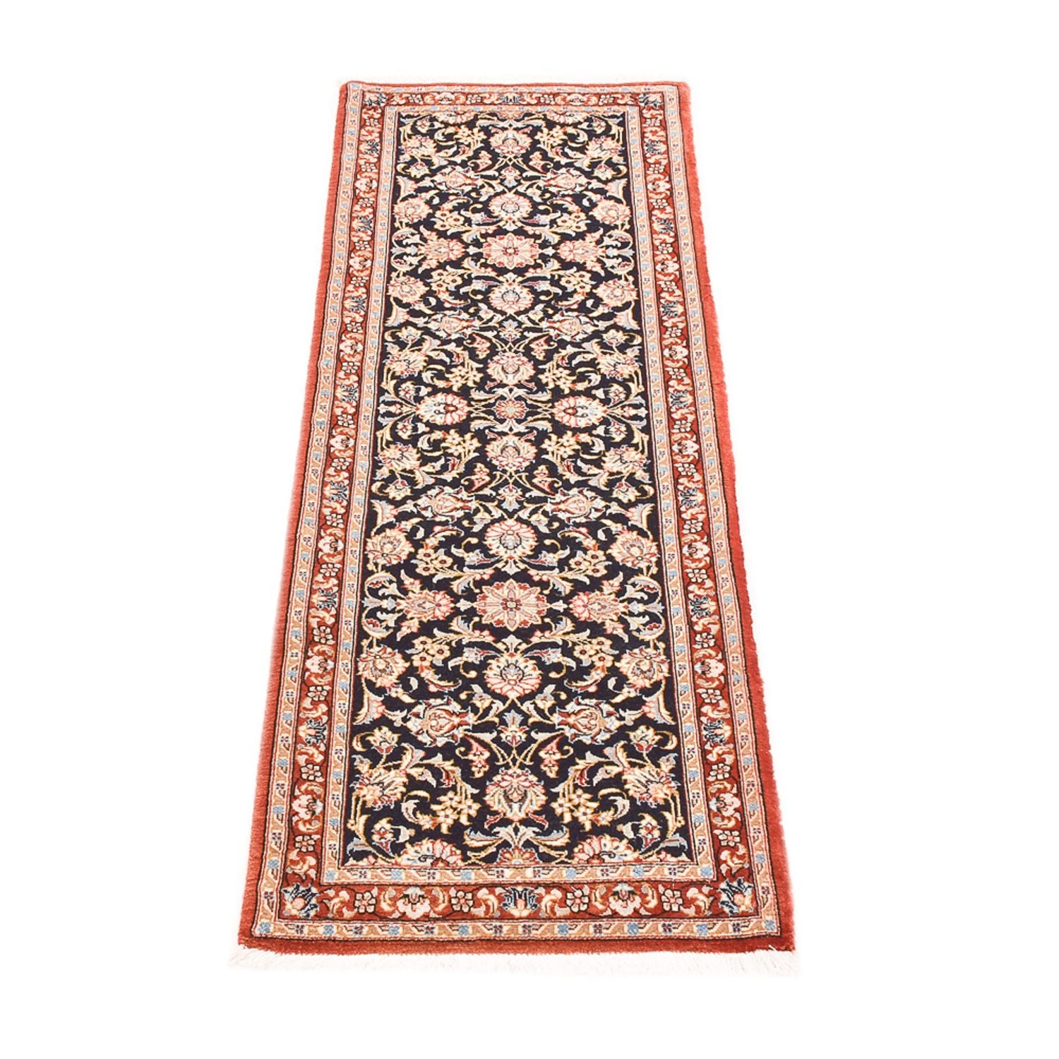 Tapis de couloir Tapis persan - Ghom - Royal - 155 x 55 cm - bleu foncé
