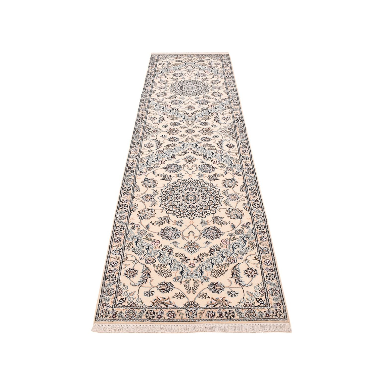 Tapis de couloir Tapis persan - Nain - Royal - 330 x 90 cm - blanc