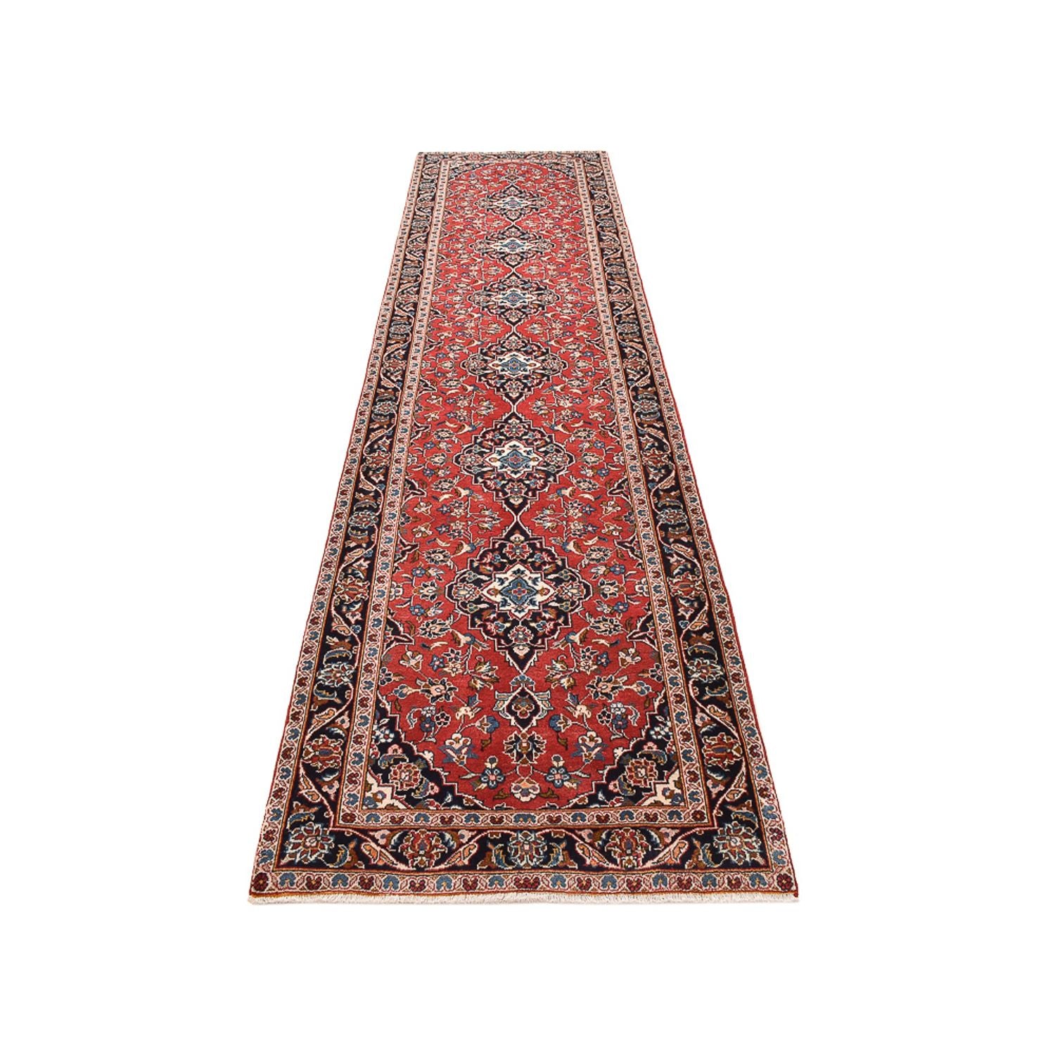 Tapis de couloir Tapis persan - Keshan - 397 x 95 cm - rouge clair