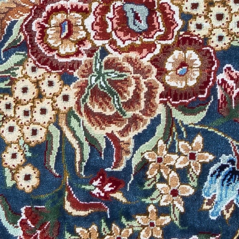 Tapis en soie - Ghom soie - Premium - 40 x 28 cm - bleu foncé