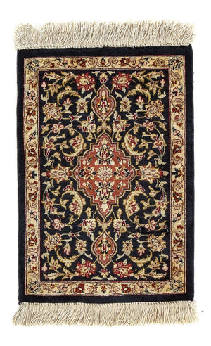 Tapis en soie - Ghom soie - Premium - 42 x 28 cm - bleu foncé
