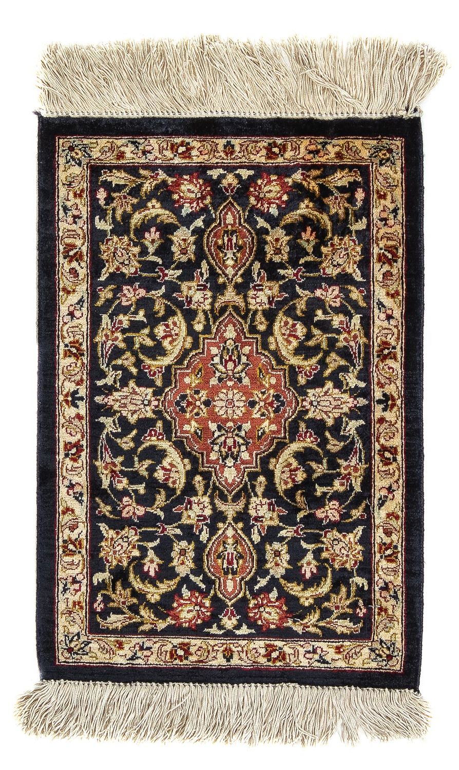 Tapis en soie - Ghom soie - Premium - 41 x 28 cm - bleu foncé