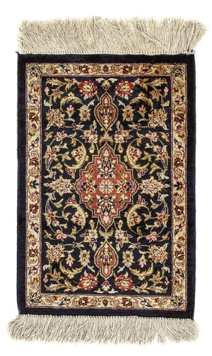 Tapis en soie - Ghom soie - Premium - 41 x 28 cm - bleu foncé