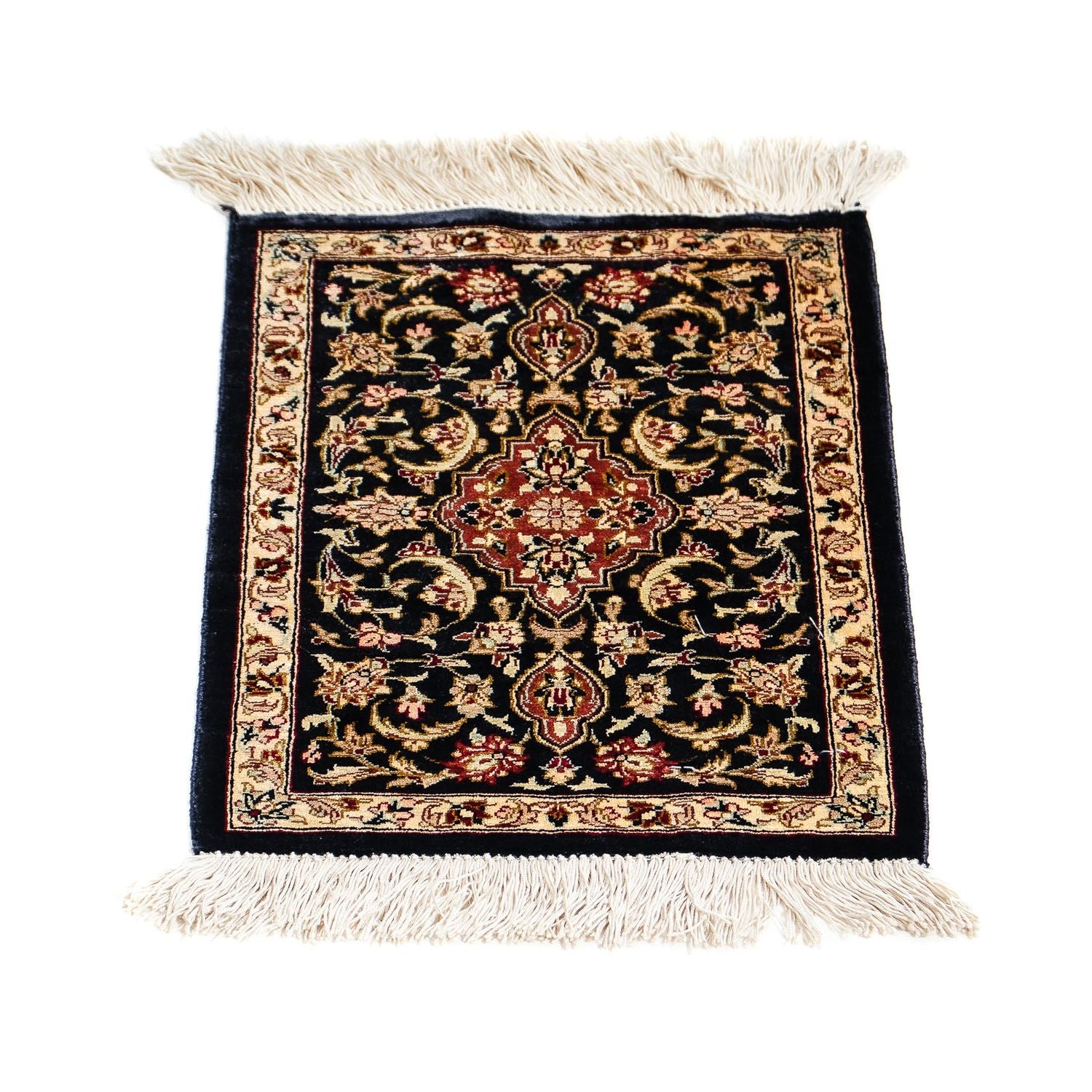 Tapis en soie - Ghom soie - Premium - 41 x 28 cm - bleu foncé
