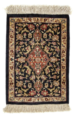 Tapis en soie - Ghom soie - Premium - 41 x 28 cm - bleu foncé