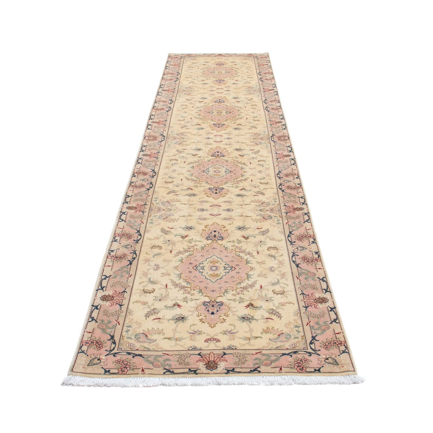 Tapis de couloir Tapis persan - Tabriz - Royal - 397 x 86 cm - beige