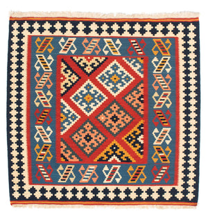 Tapis Kelim - Oriental carré  - 105 x 103 cm - rouge foncé