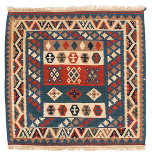 Tapis Kelim - Oriental carré  - 102 x 100 cm - bleu