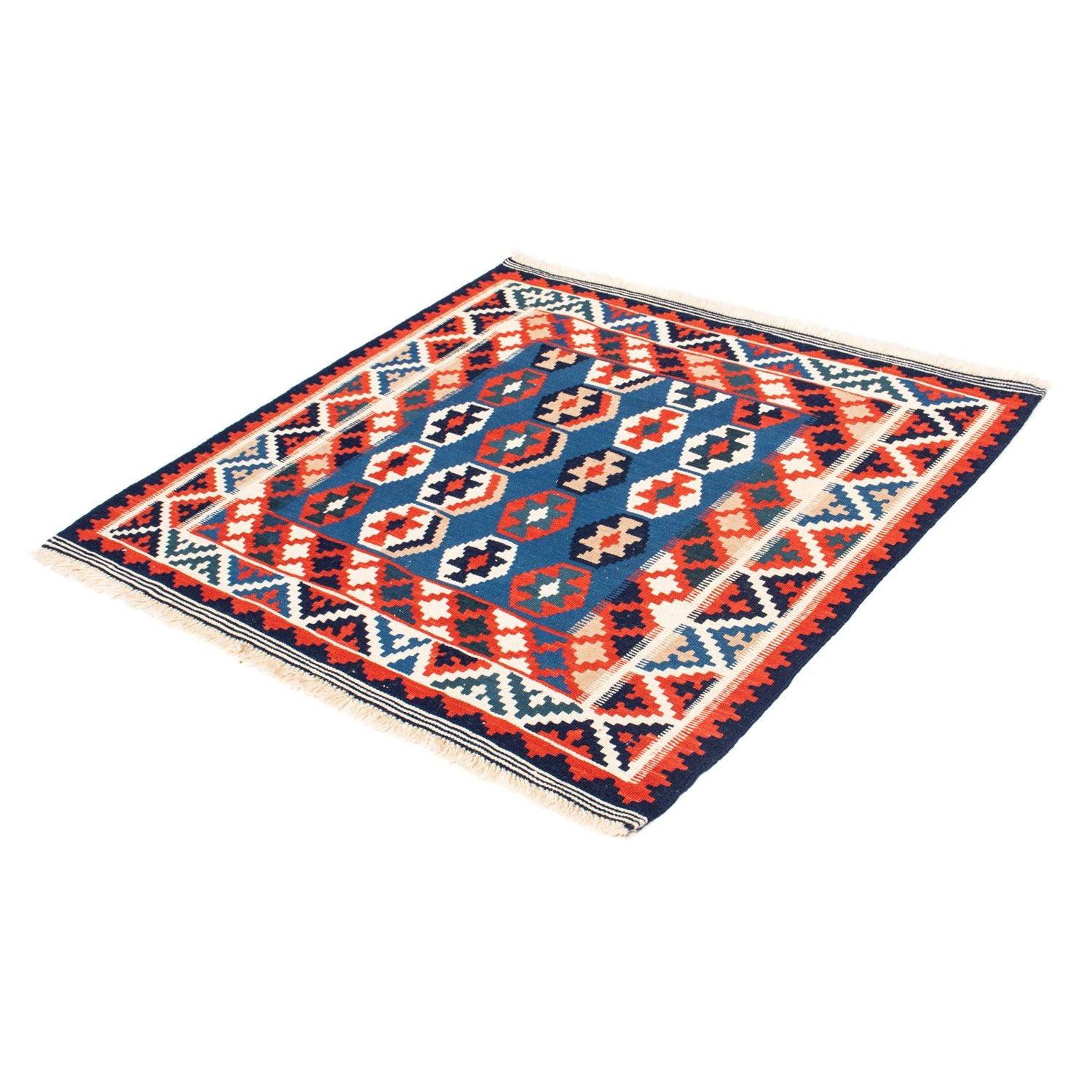 Tapis Kelim - Oriental carré  - 105 x 105 cm - bleu foncé