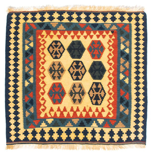 Tapis Kelim - Oriental carré  - 103 x 100 cm - bleu foncé