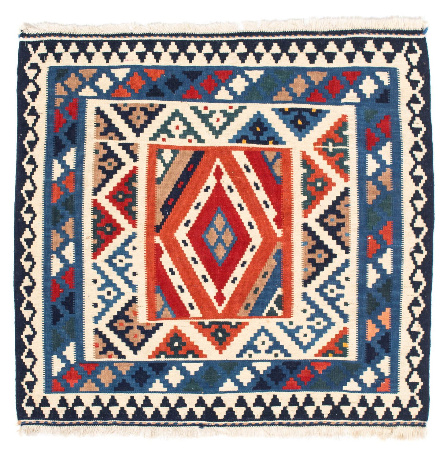 Tapis Kelim - Oriental carré  - 103 x 102 cm - bleu clair