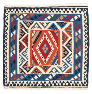 Tapis Kelim - Oriental carré  - 103 x 102 cm - bleu clair
