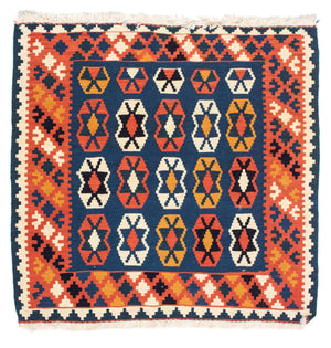 Tapis Kelim - Oriental carré  - 100 x 96 cm - bleu foncé
