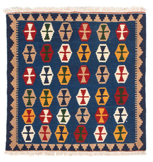 Tapis Kelim - Oriental carré  - 96 x 96 cm - bleu foncé