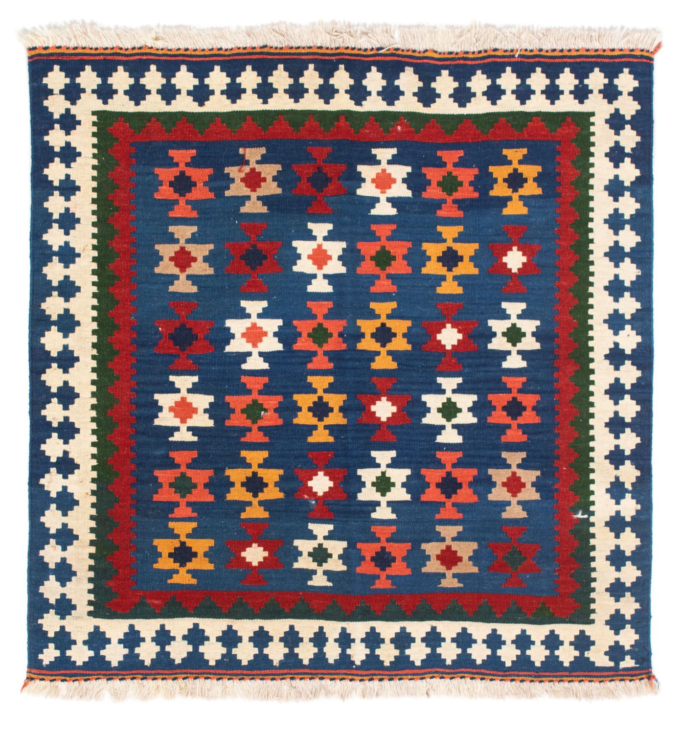 Tapis Kelim - Oriental carré  - 103 x 100 cm - bleu foncé